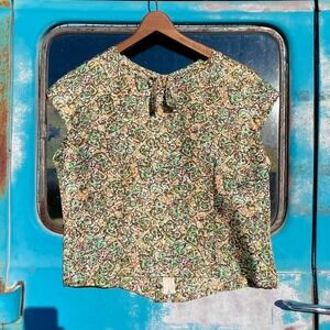 Vintage mcm print silk blouse with bow collar